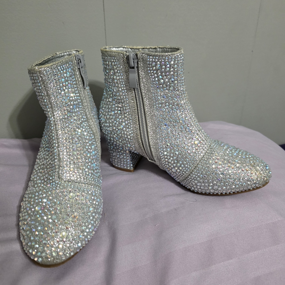 Silver Crystal-Studded Ankle Booties